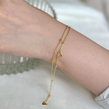 [RAFFINE]Pulsera delicada de doble capa con corazón de amor