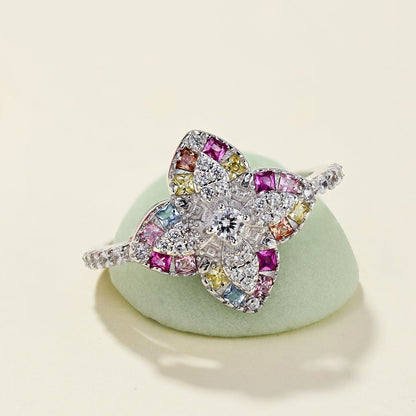 [RAFFINE]Luxurious Colorful Flower Shape Banquet Ring
