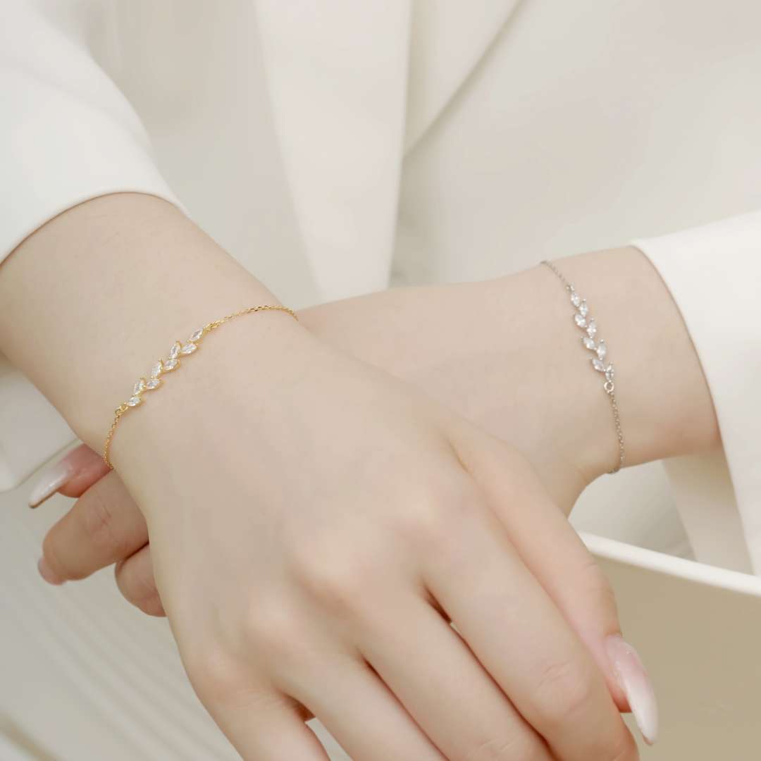 [RAFFINE]Pulsera elegante con forma de hojas de trigo