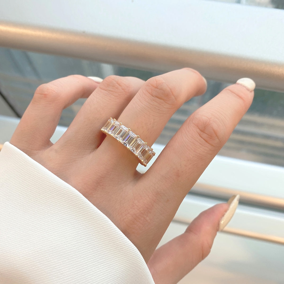 [RAFFINE]0.75 Carat Elegant Emerald Cut Tennis Ring