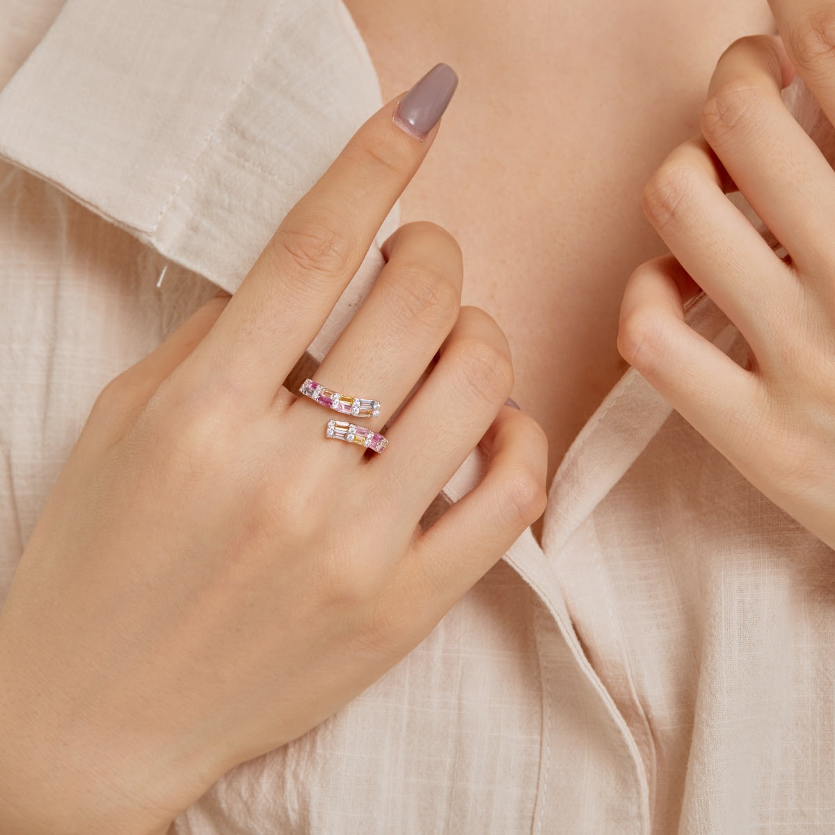 [RAFFINE]Charming Colorful Radiant Cut Adjustable Daily Ring