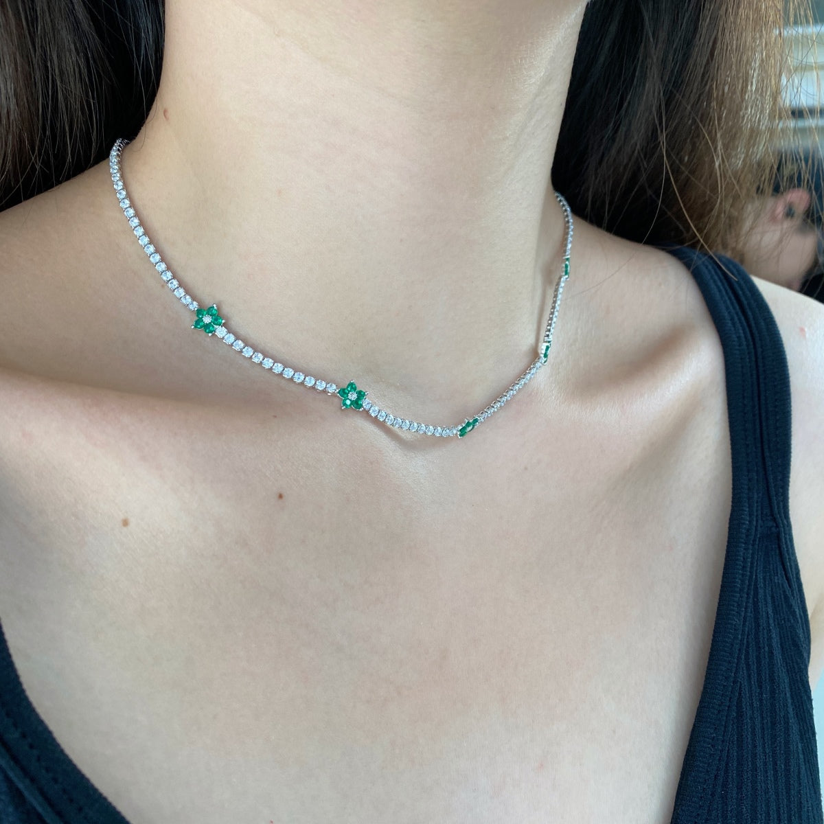 [RAFFINE]Luxurious Colorful Flower Tennis Necklace
