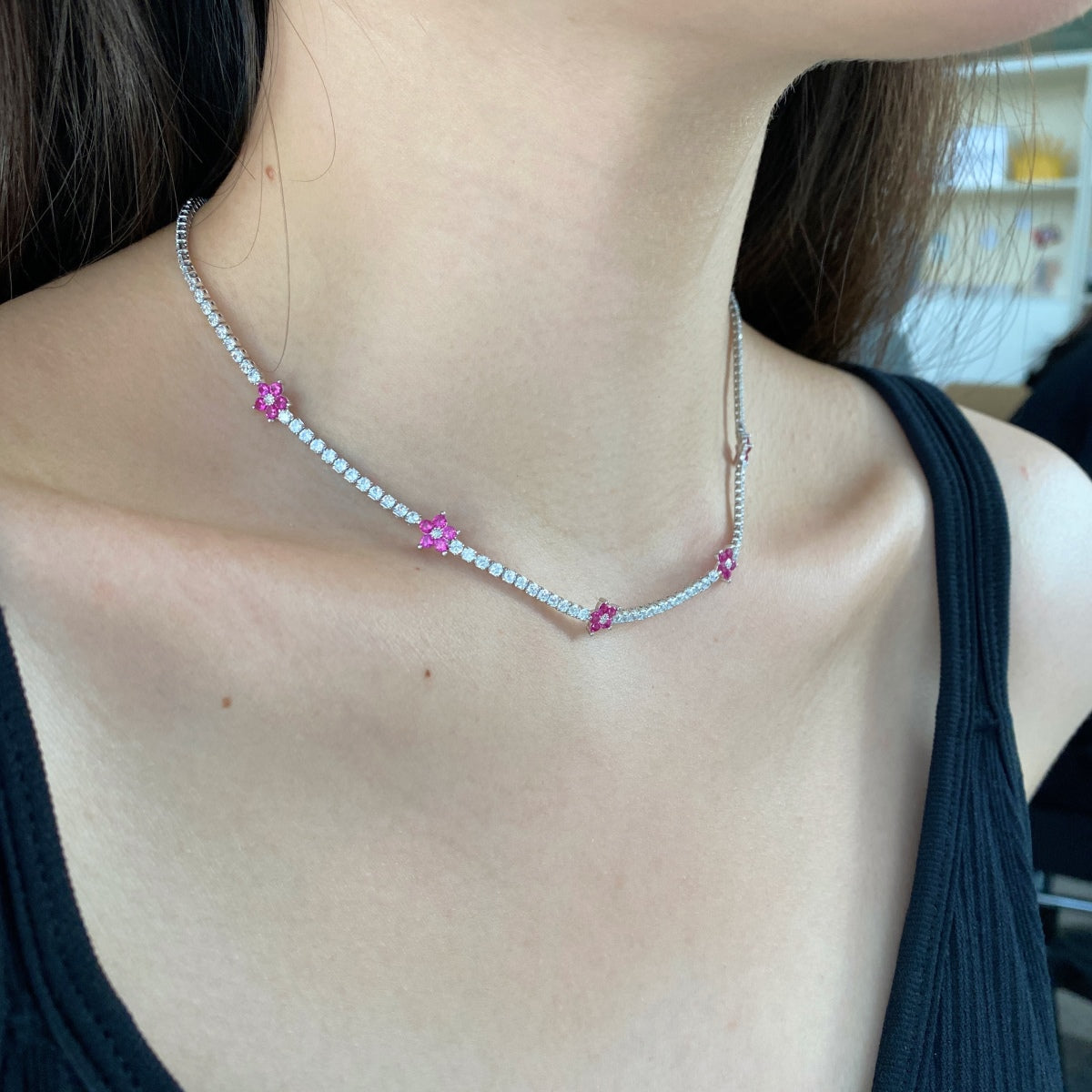 [RAFFINE]Luxurious Colorful Flower Tennis Necklace