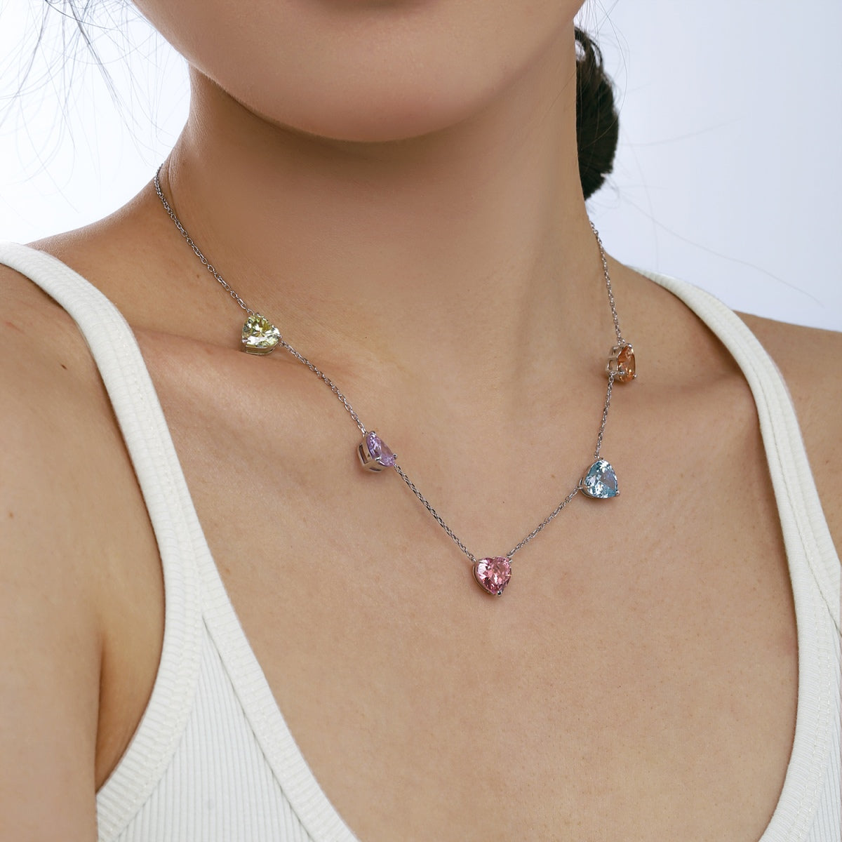 [RAFFINE]Sparkling Colorful Heart Cut Necklace