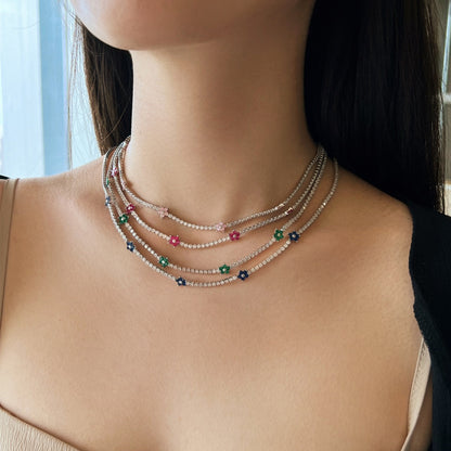 [RAFFINE]Luxurious Colorful Flower Tennis Necklace