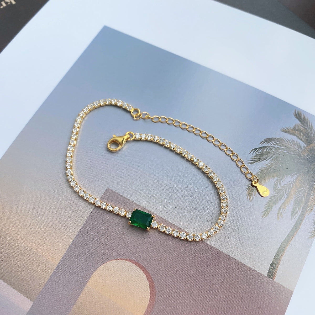 [RAFFINE]Pulsera de banquete con corte esmeralda único de 1,0 quilates