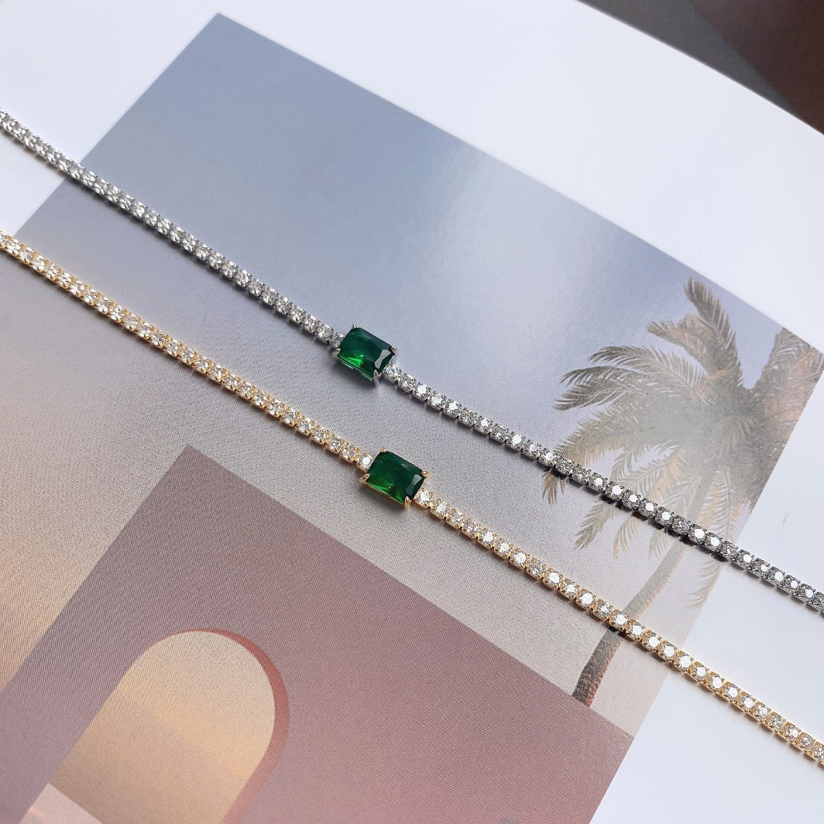 [RAFFINE]Pulsera de banquete con corte esmeralda único de 1,0 quilates