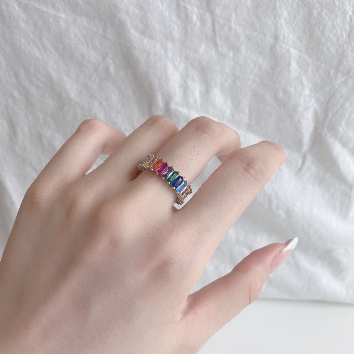 [RAFFINE]Unique Colorful Radiant Cut RIng