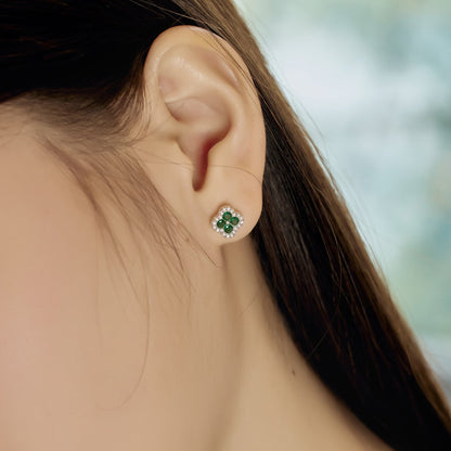 [RAFFINE]Pendientes con forma de flor de trébol de cuatro hojas