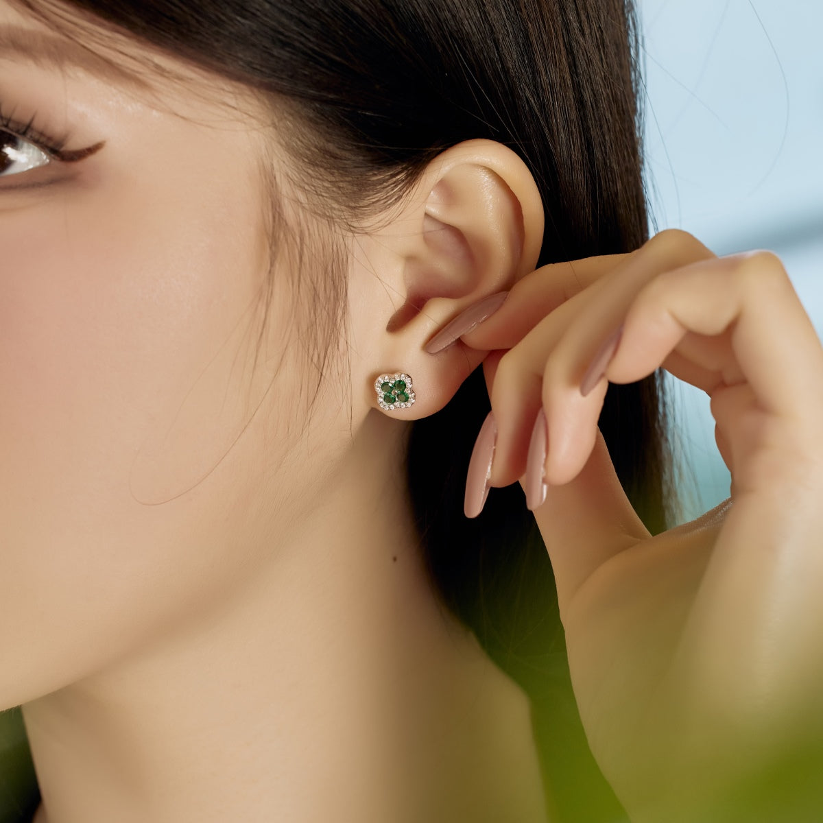 [RAFFINE]Pendientes con forma de flor de trébol de cuatro hojas