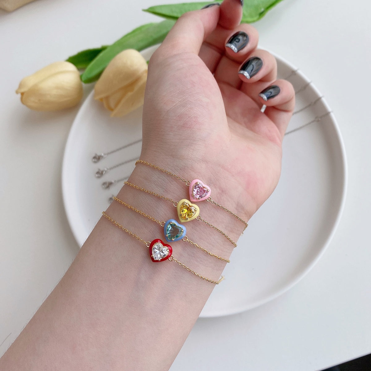 [RAFFINE]Sparkling Romantic Heart Shape Lover Bracelet