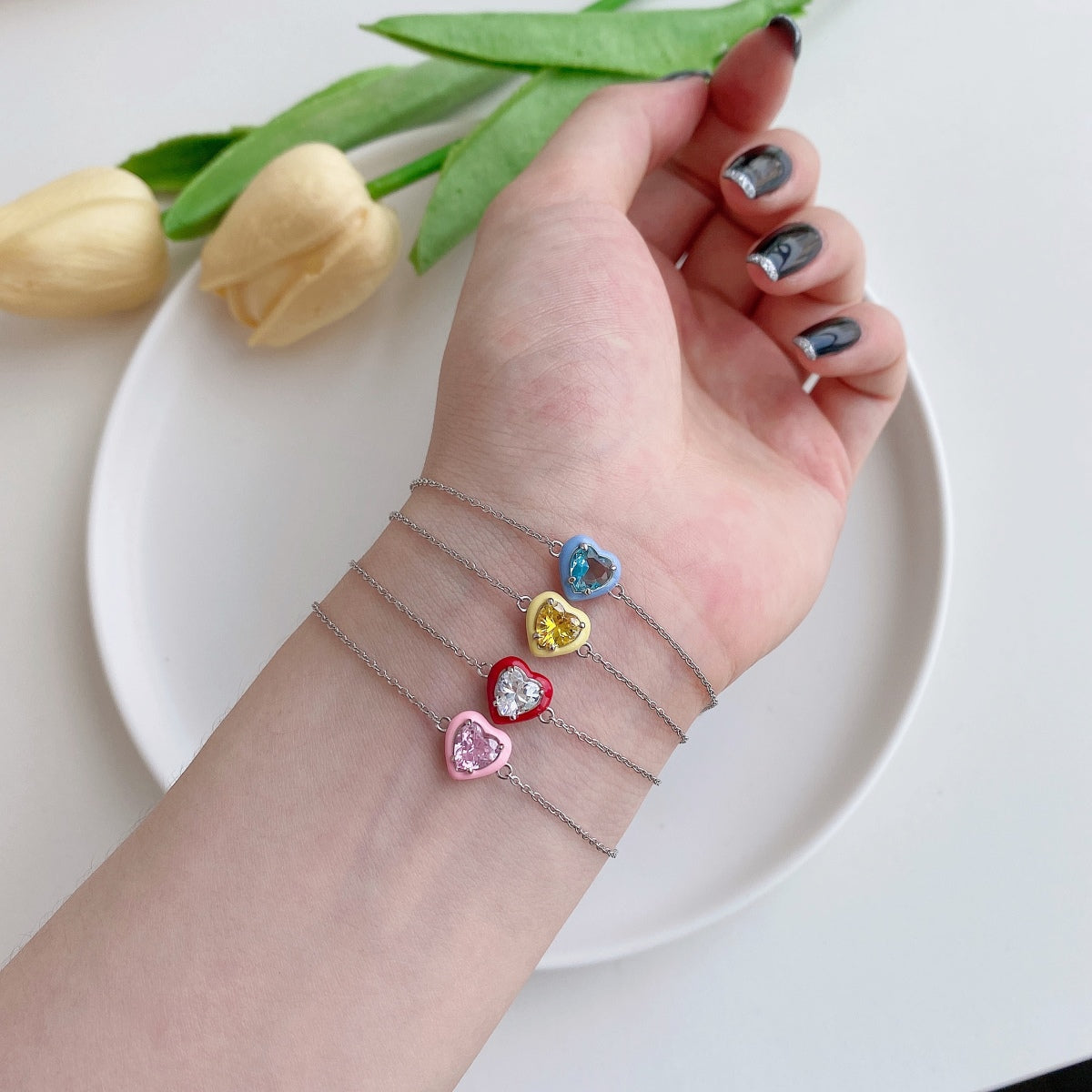 [RAFFINE]Sparkling Romantic Heart Shape Lover Bracelet