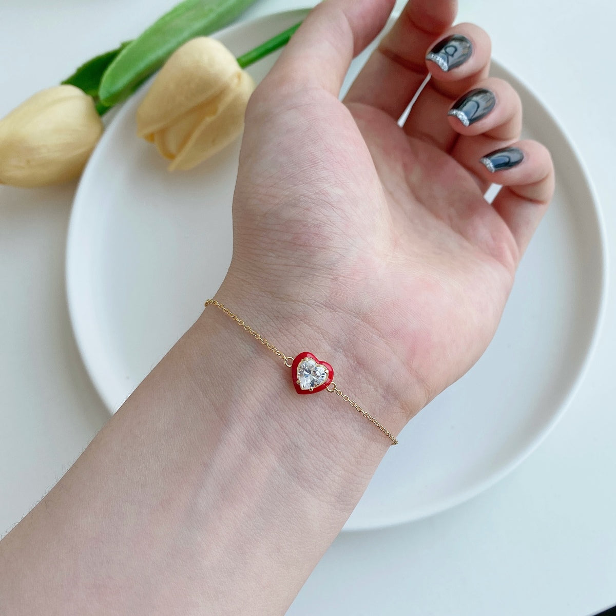 [RAFFINE]Sparkling Romantic Heart Shape Lover Bracelet