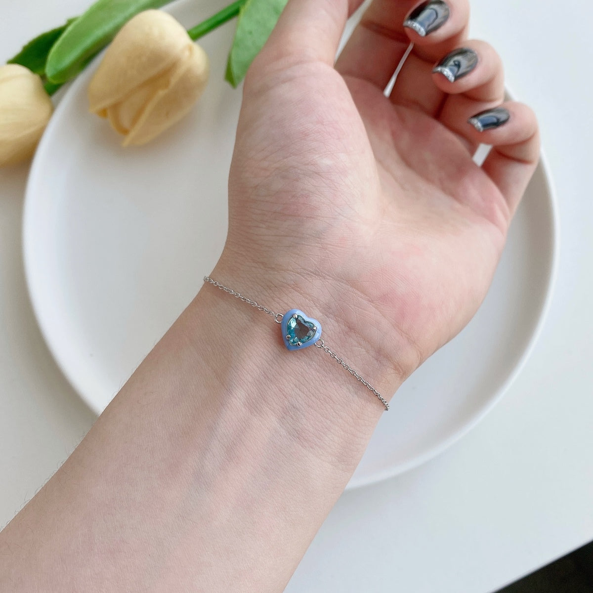 [RAFFINE]Sparkling Romantic Heart Shape Lover Bracelet