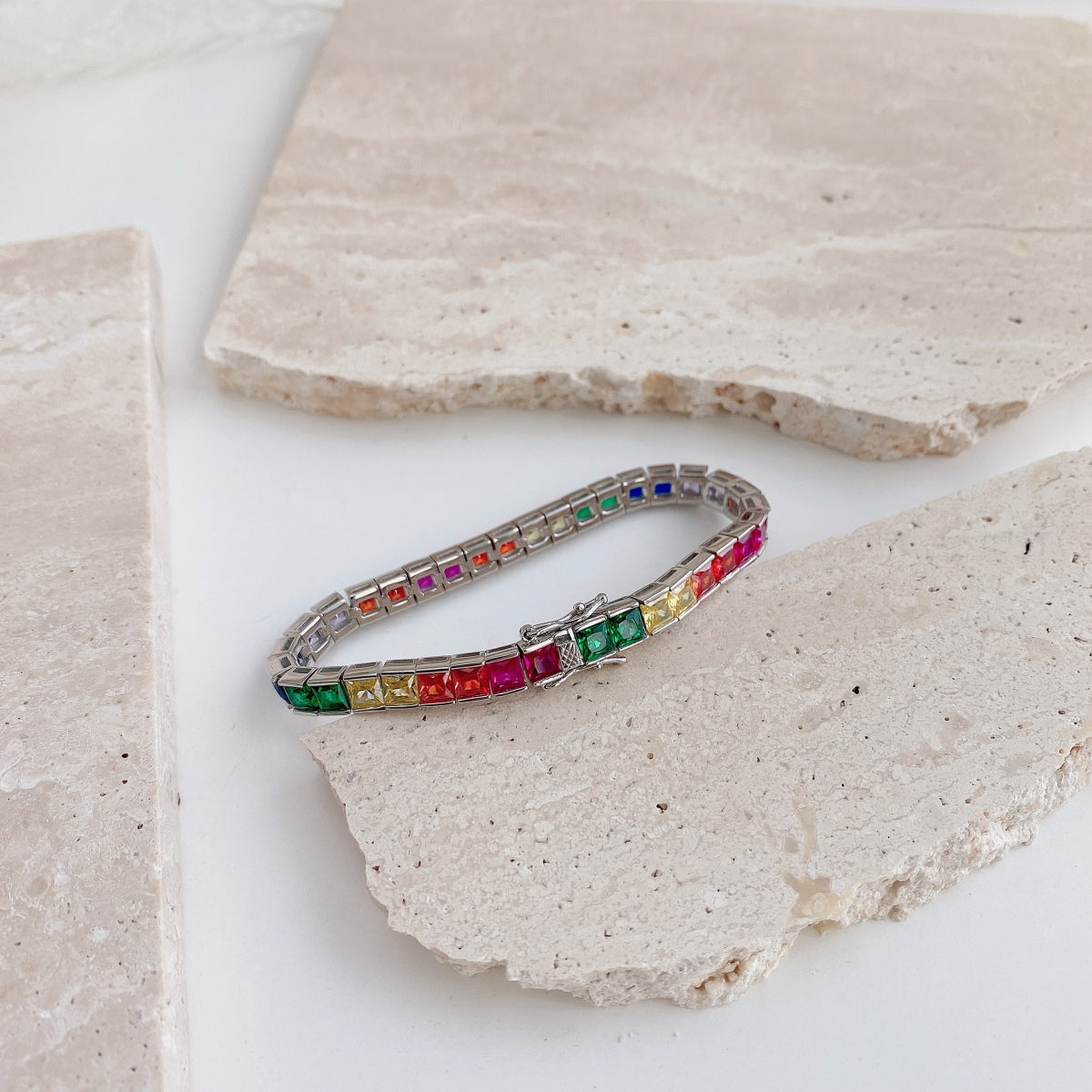 [RAFFINE]Radiant Colorful Princess Cut Tennis Bracelet
