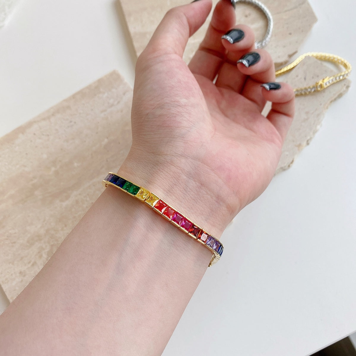 [RAFFINE]Radiant Colorful Princess Cut Tennis Bracelet