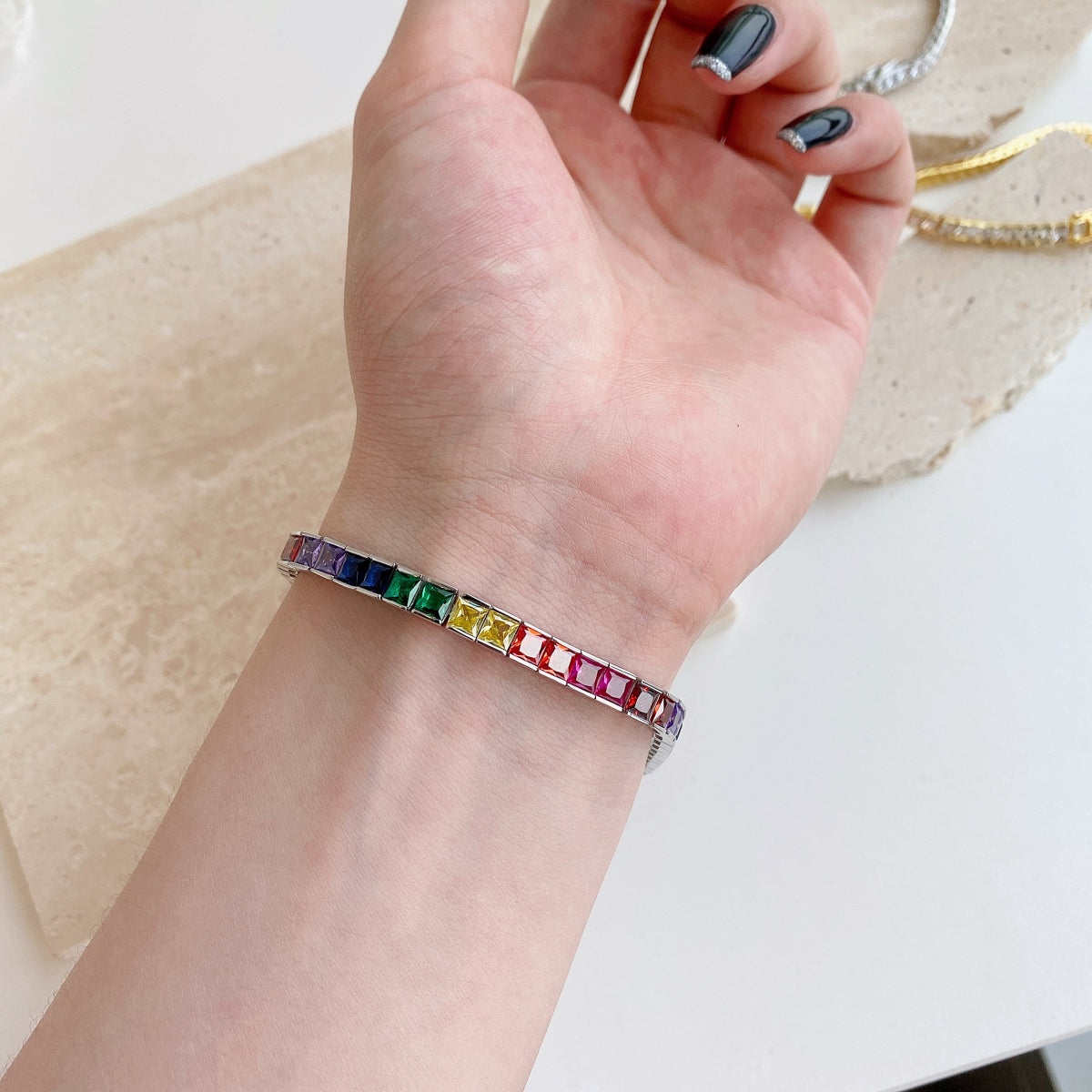 [RAFFINE]Radiant Colorful Princess Cut Tennis Bracelet