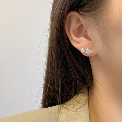 [RAFFINE]Pendientes clásicos estilo princesa con doble corazón