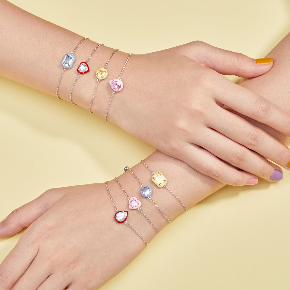 [RAFFINE]2.0 Carat Sparkling Colorful Emerald Cut Daily Bracelet
