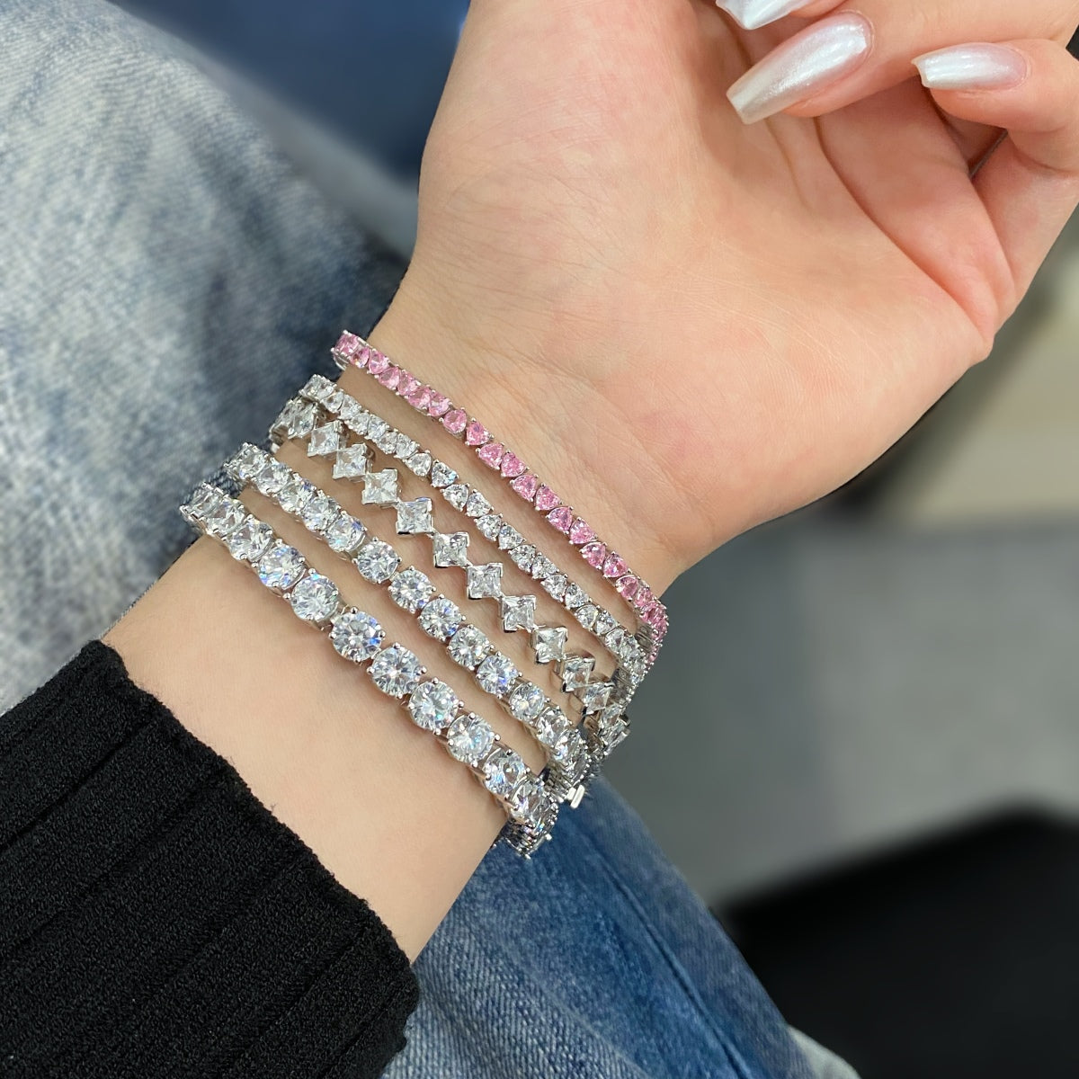 [Raffine]0,5 Karat verziertes Princess-Schliff-Tagesarmband