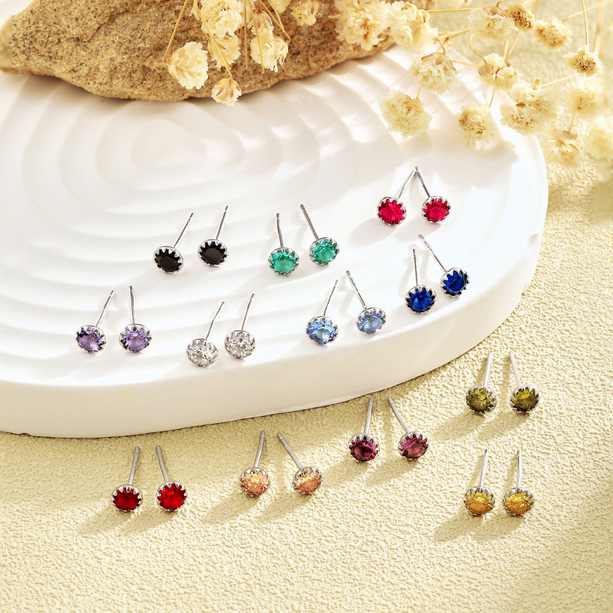 [RAFFINE]Sparkling Colorful Round Shape Earrings