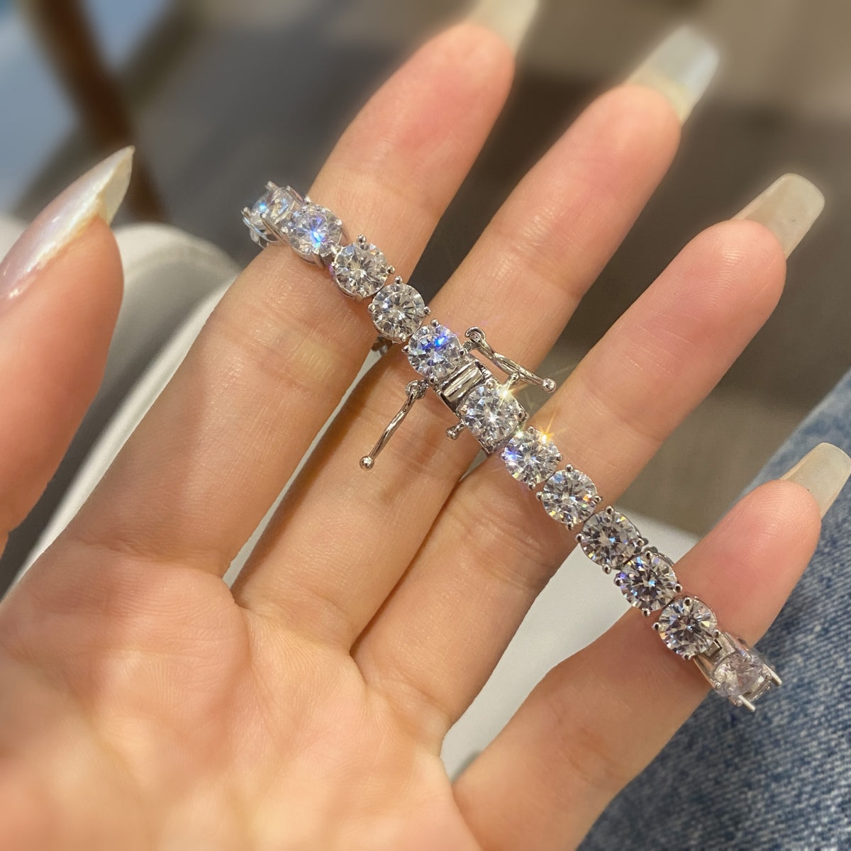 [RAFFINE]Pulsera nupcial de corte redondo deslumbrante de 0,75 quilates