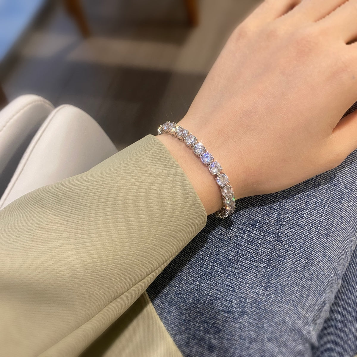 [RAFFINE]Pulsera nupcial de corte redondo deslumbrante de 0,75 quilates