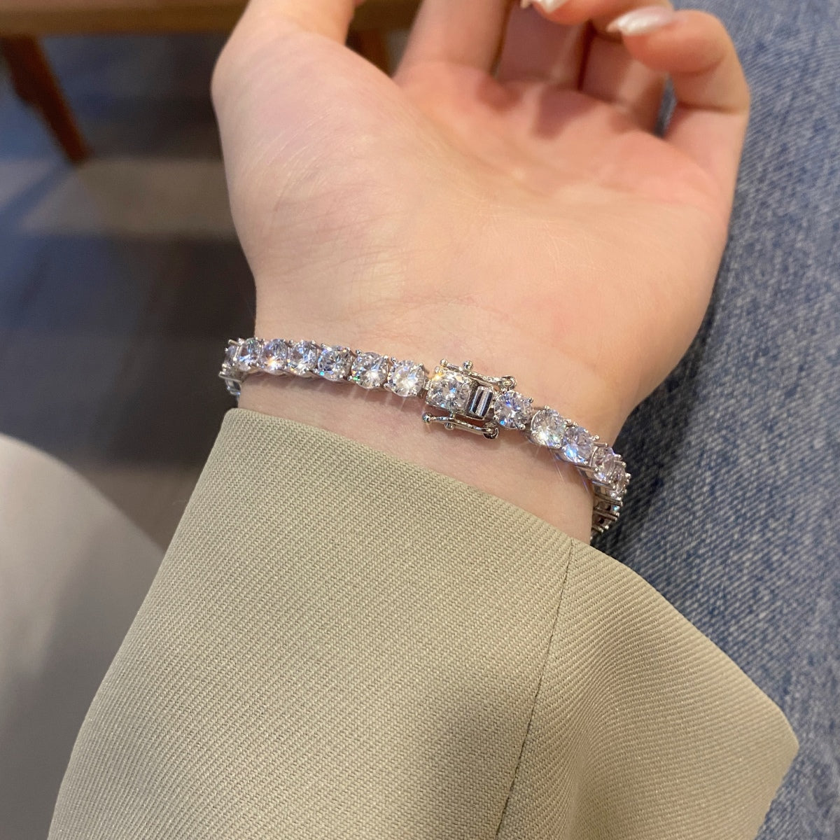[RAFFINE]Pulsera nupcial adornada con corte redondo brillante