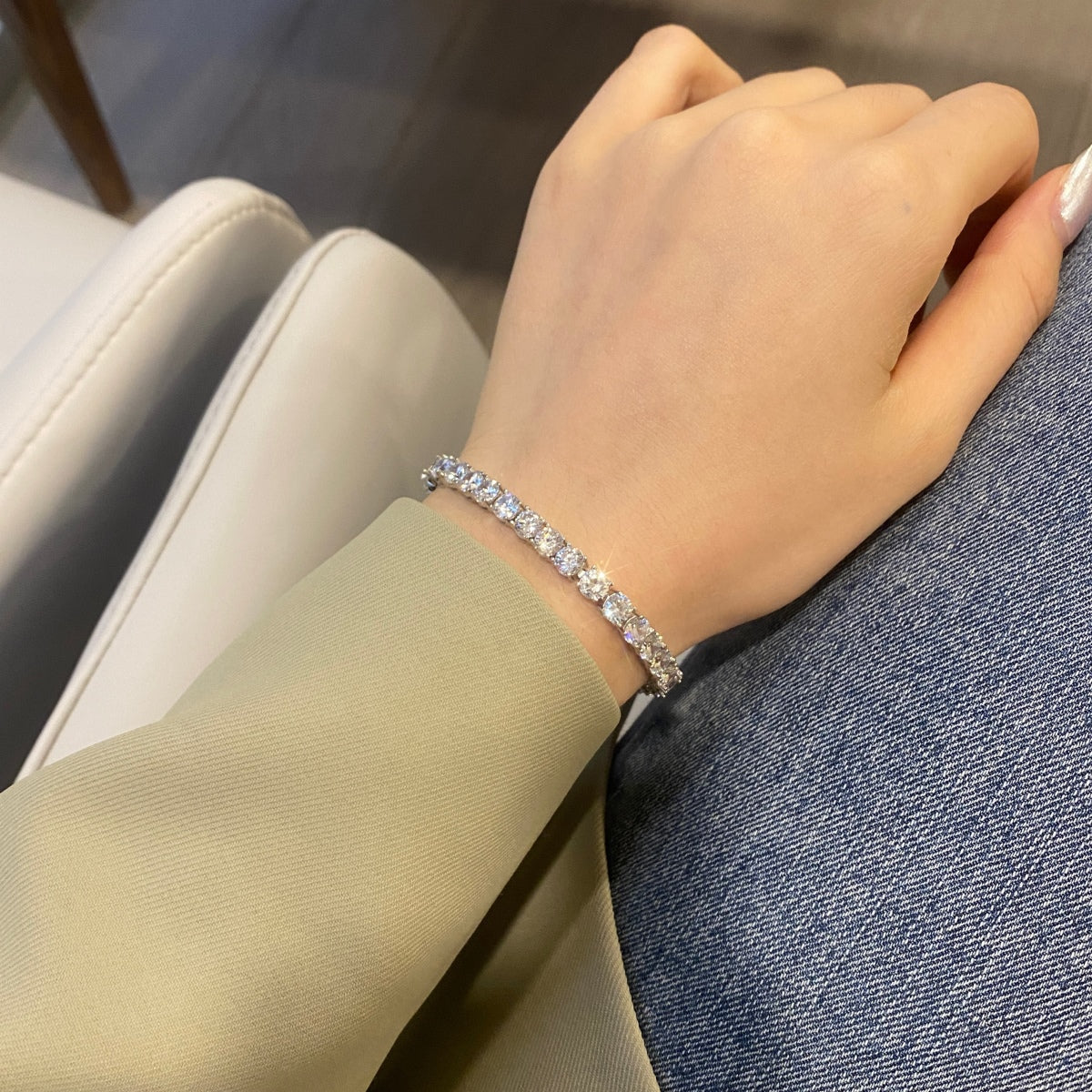 [RAFFINE]Pulsera nupcial adornada con corte redondo brillante