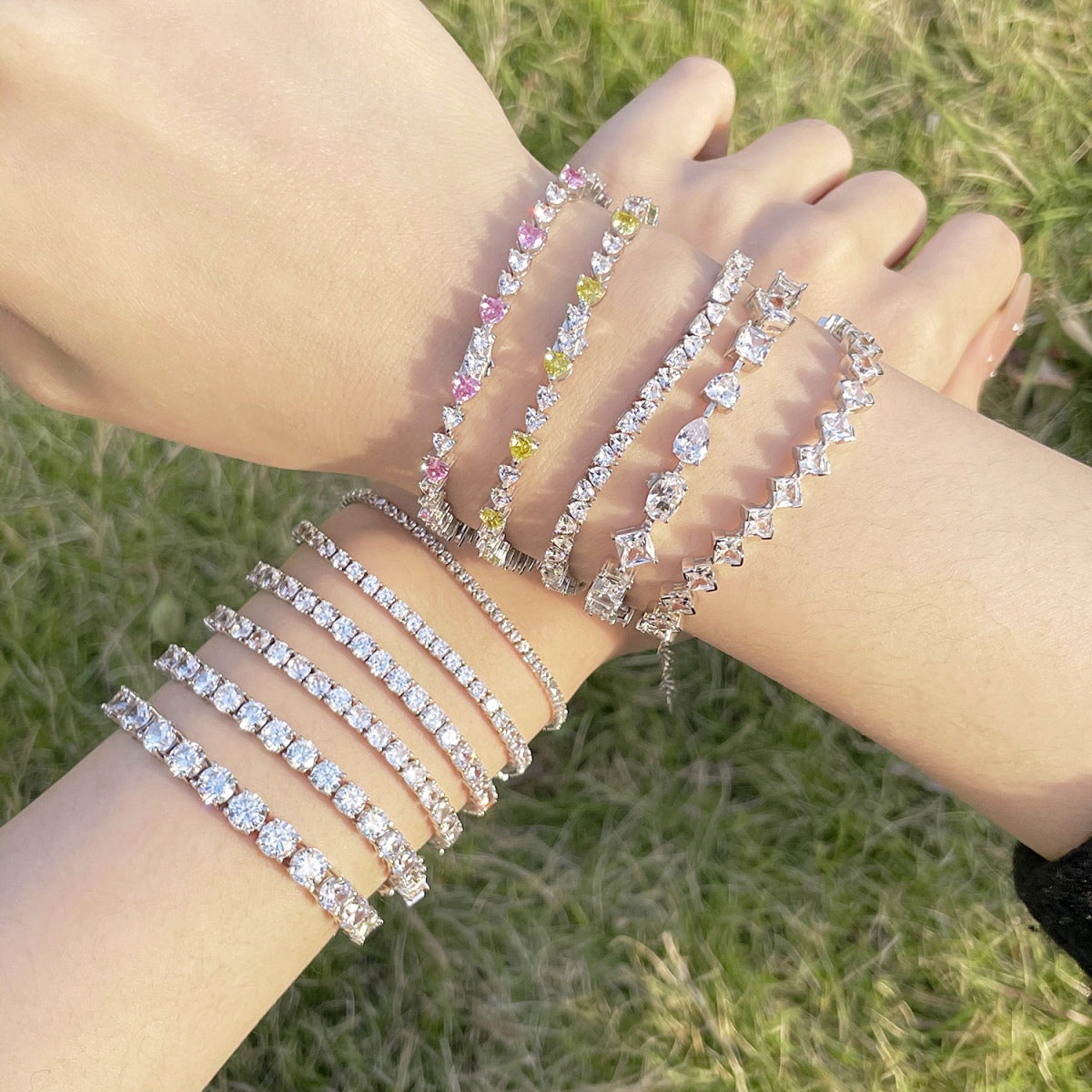 [RAFFINE]Pulsera de tenis lujosa con corte redondo ornamentado