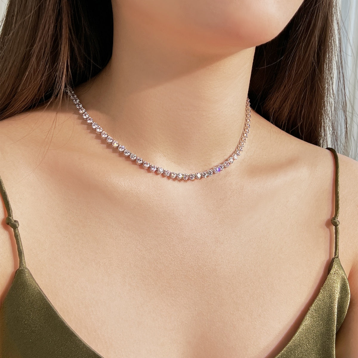 [RAFFINE]Ornate Heart Cut Tennis Necklace