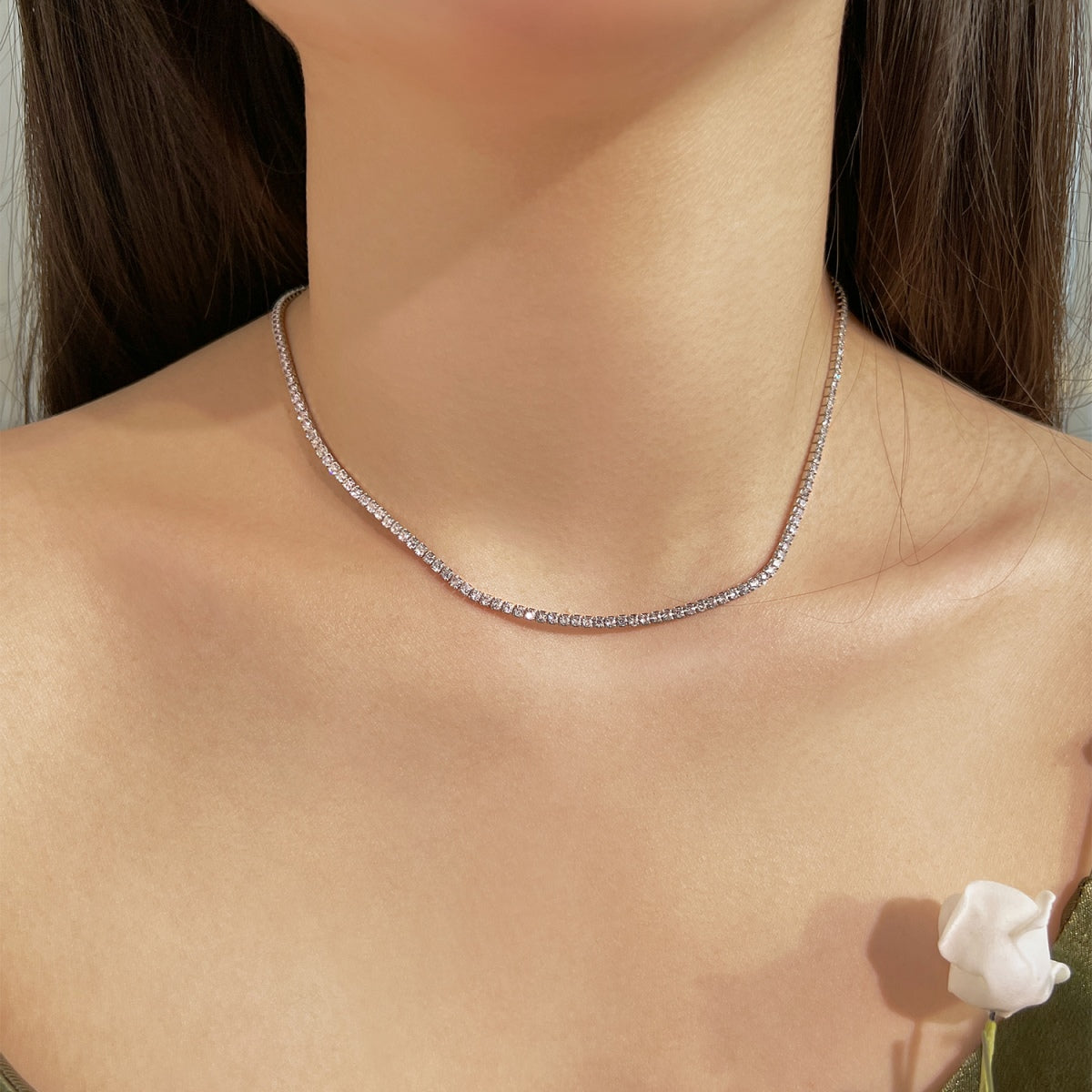[RAFFINE]Delicado collar de tenis redondo
