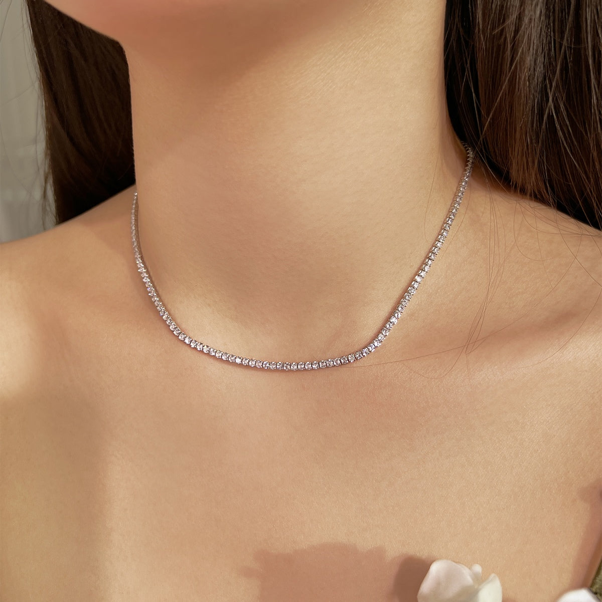 [RAFFINE]Delicado collar de tenis redondo