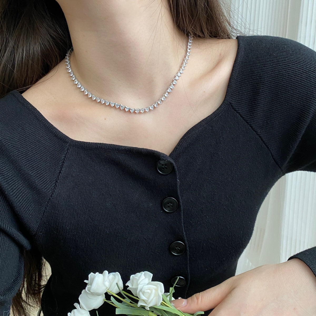 [RAFFINE]Ornate Heart Cut Tennis Necklace