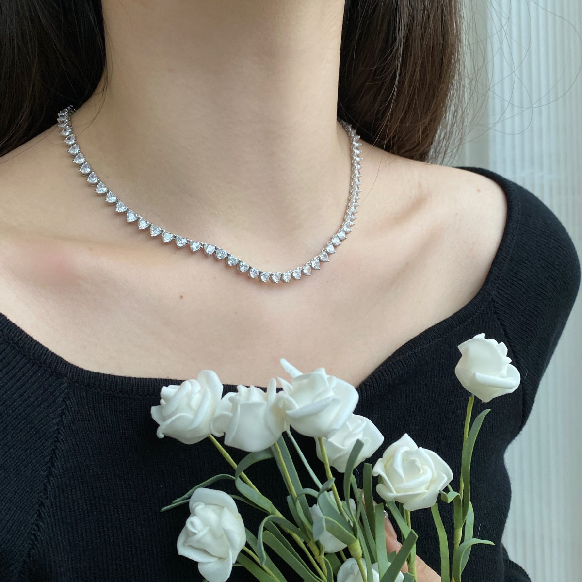 [RAFFINE]Ornate Heart Cut Tennis Necklace