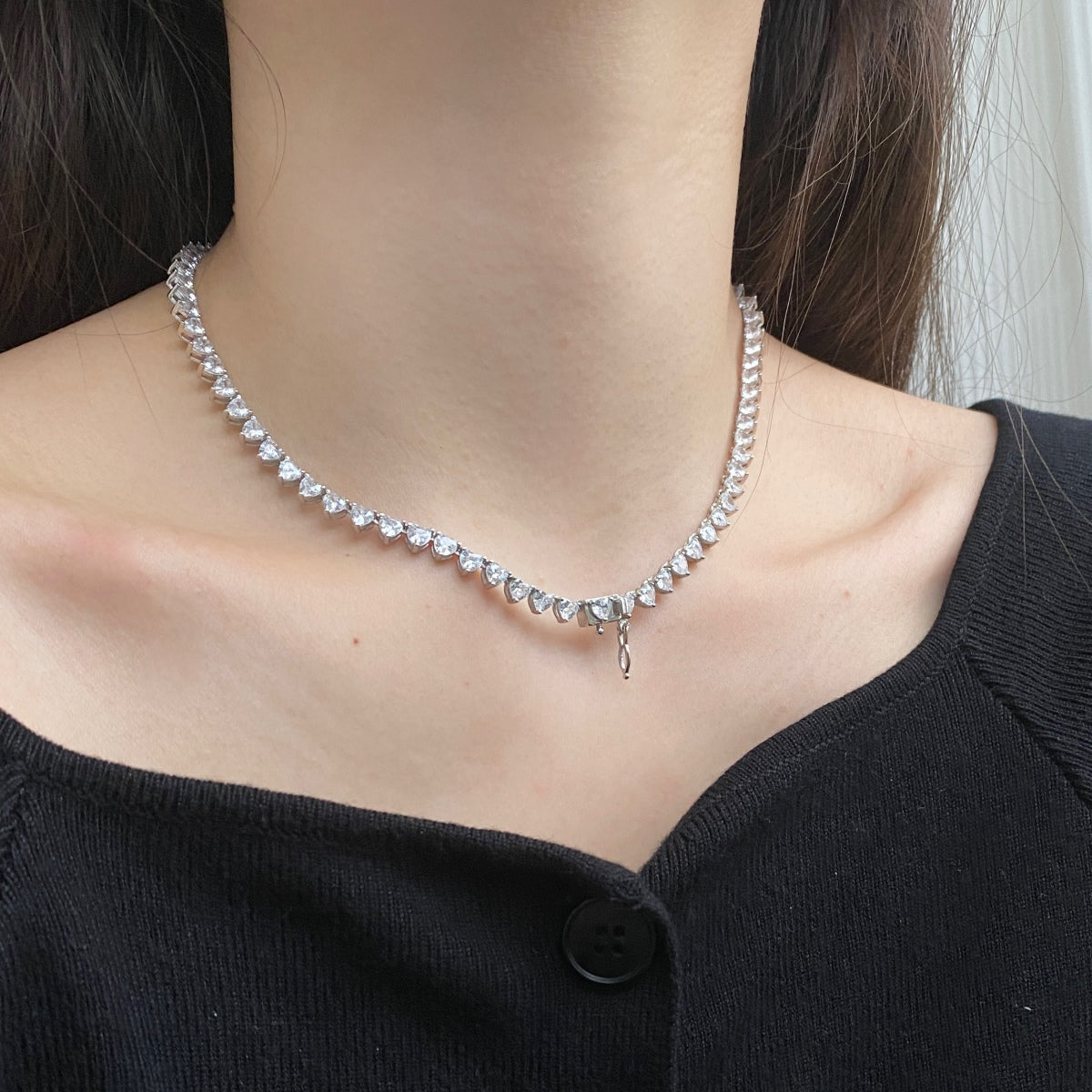 [RAFFINE]Ornate Heart Cut Tennis Necklace