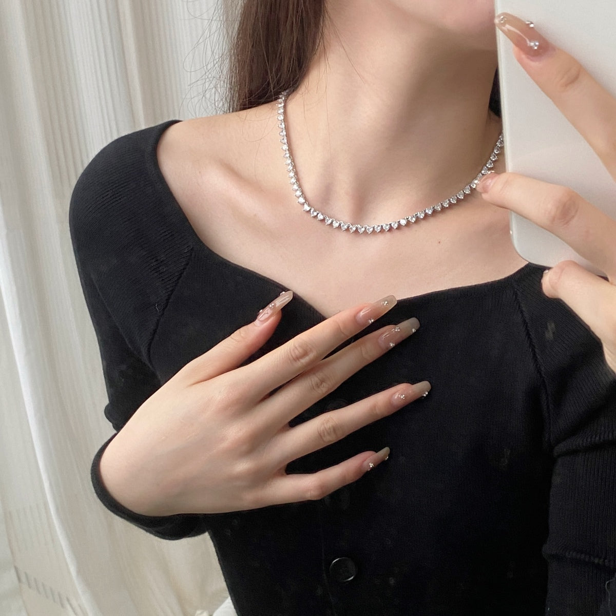 [RAFFINE]Ornate Heart Cut Tennis Necklace