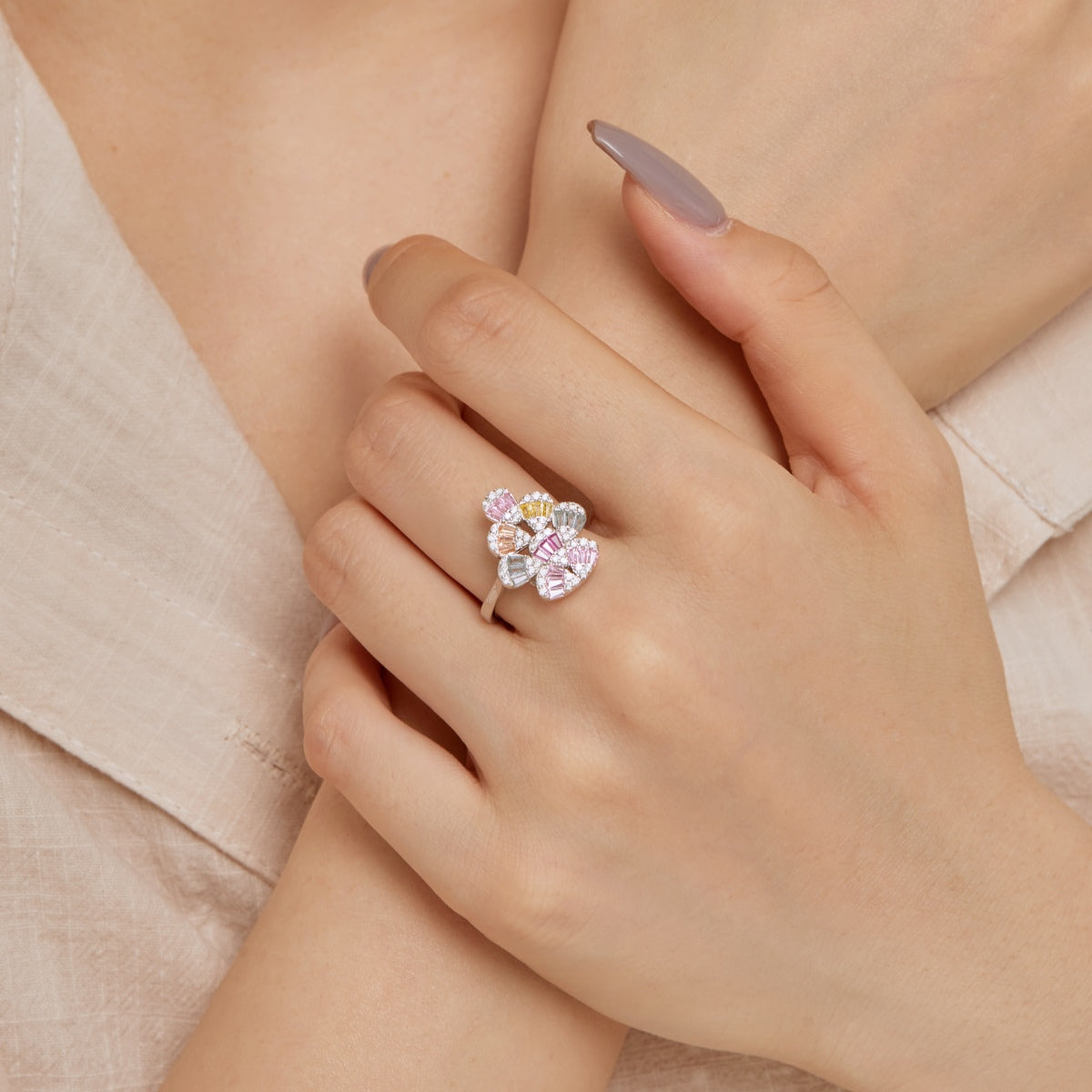 [RAFFINE]Sparkling Colorful Water Drop Shape Daily Ring
