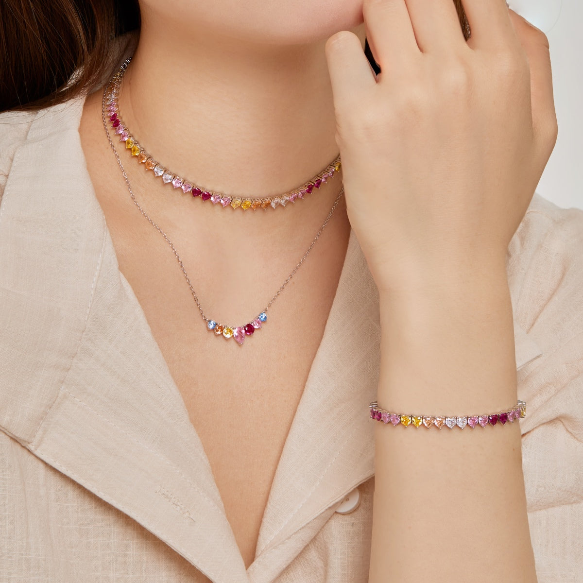 [RAFFINE]Sparkling Colorful Full Heart Tennis Necklace