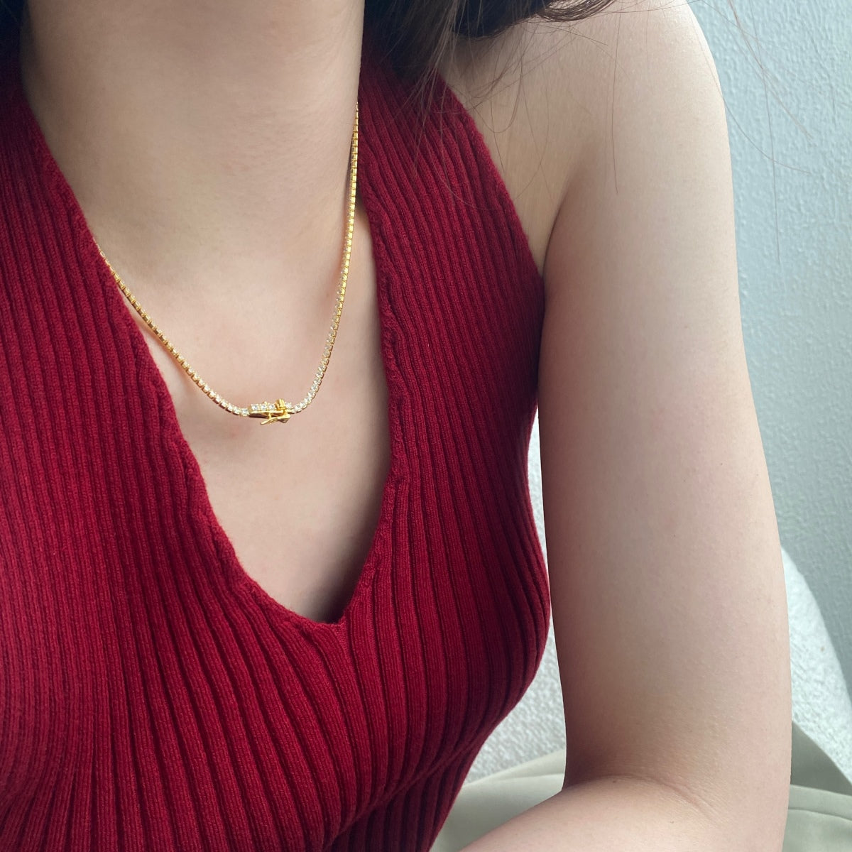 [RAFFINE]Delicado collar de tenis redondo