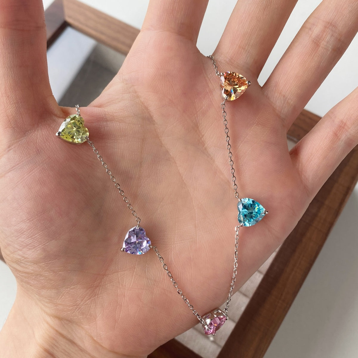 [RAFFINE]Sparkling Colorful Heart Cut Necklace