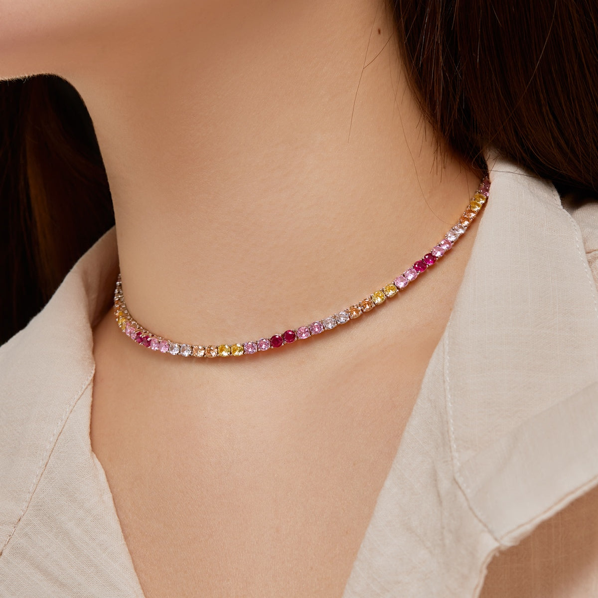 [RAFFINE]Delicado collar de tenis colorido