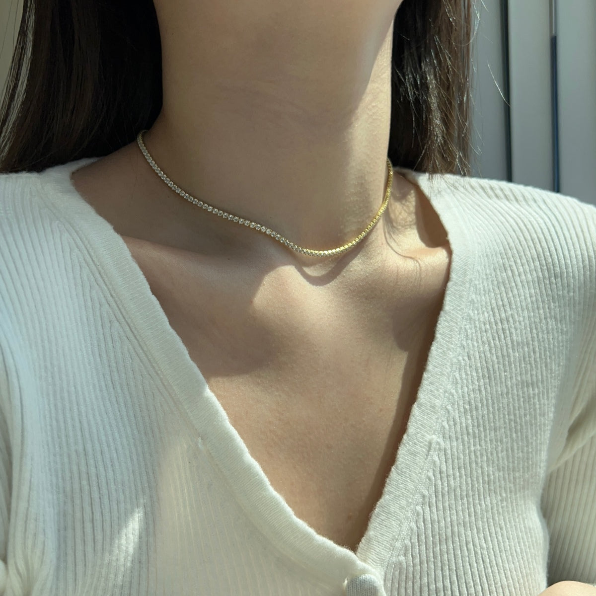 [RAFFINE]Delicado collar de tenis redondo
