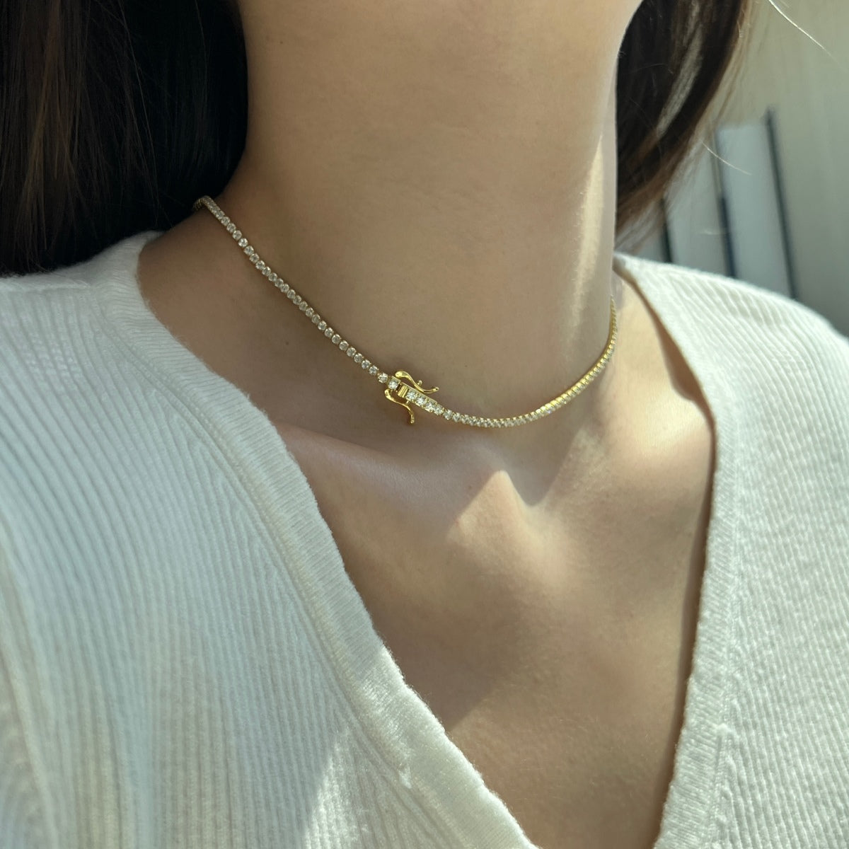 [RAFFINE]Delicado collar de tenis redondo