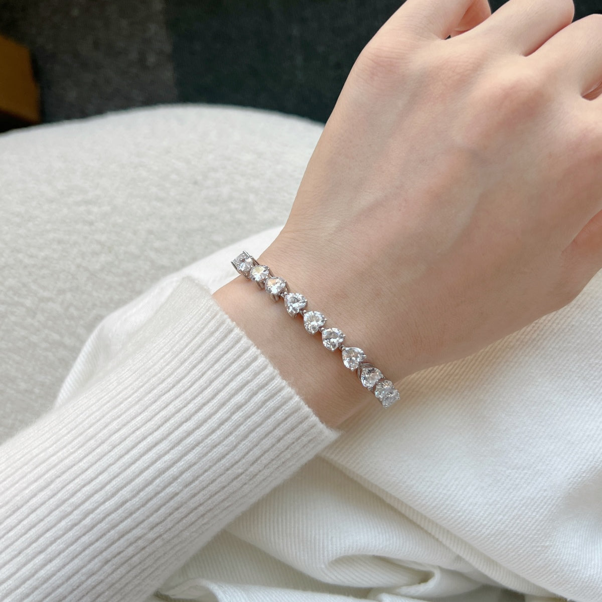 [RAFFINE]0.75 Carat Elegant Romantic Heart Shape Lover Bracelet