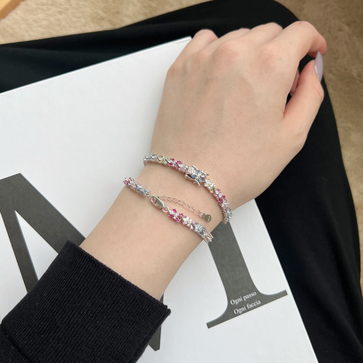 [RAFFINE] Pulsera de fiesta con corte esmeralda radiante y colorido