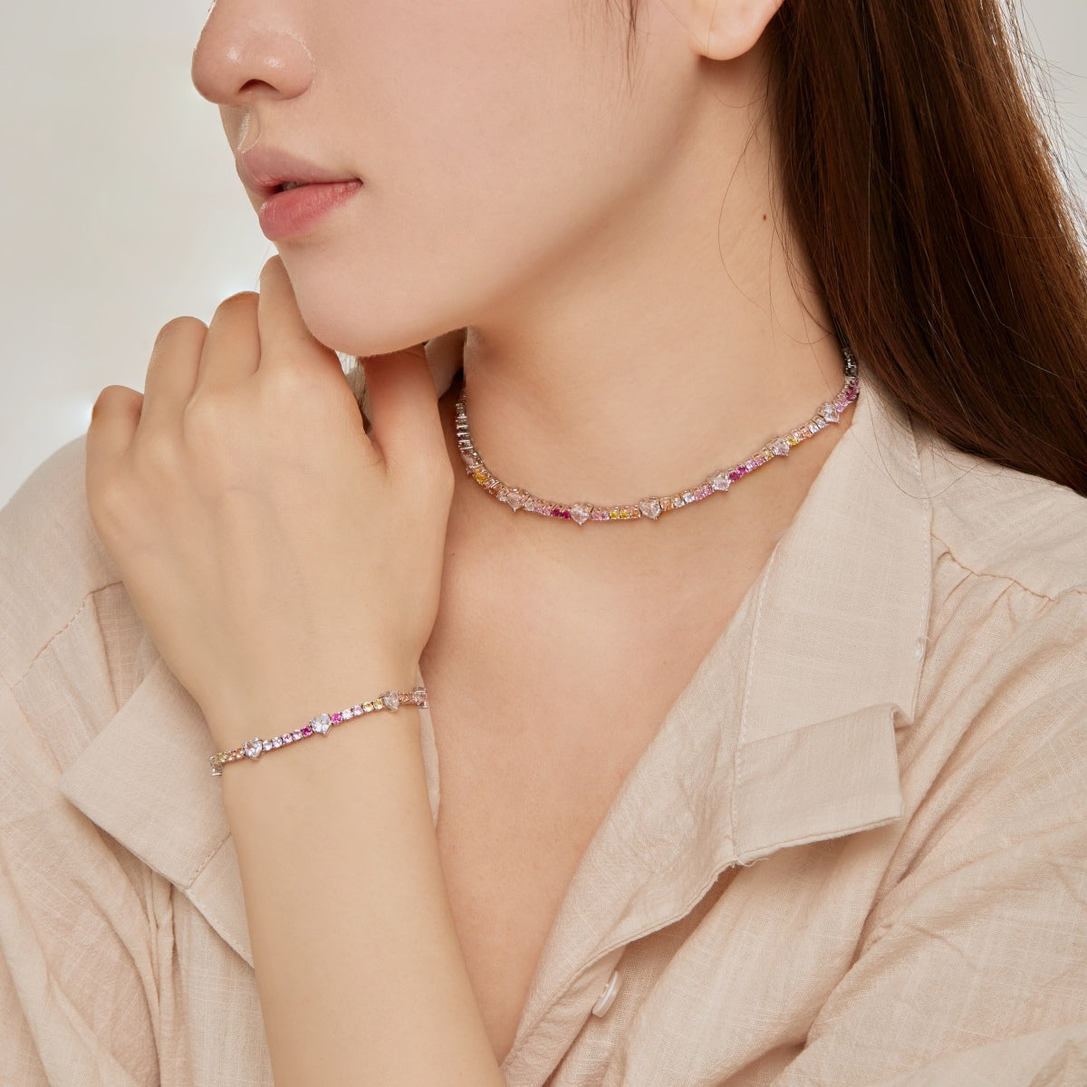 [RAFFINE]Romantic Heart Shape Round Cut Lover Bracelet