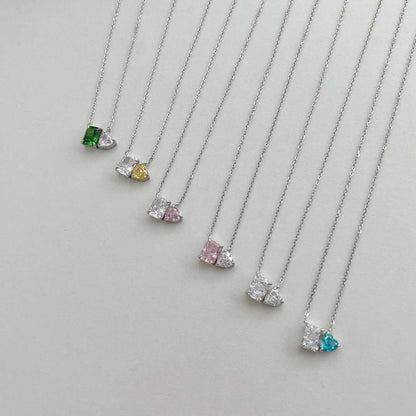 [RAFFINE]Collar deslumbrante con forma de cuadrado y corazón