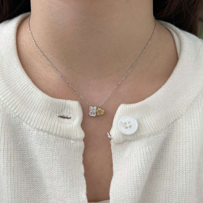 [RAFFINE]Collar deslumbrante con forma de cuadrado y corazón