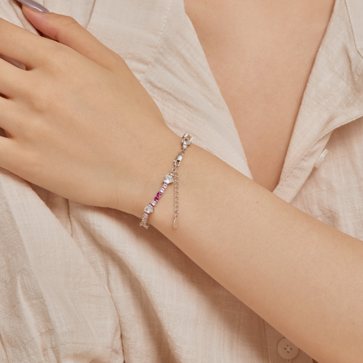 [RAFFINE]Romantic Heart Shape Round Cut Lover Bracelet